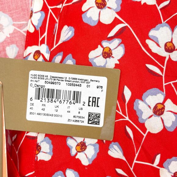 Boss Hugo Boss Dango Floral Mini Dress Tiered Red Blue Size 8 NEW with tags! - Picture 9 of 9